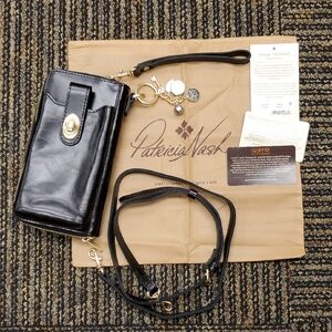 Patricia Nash Black Leather Wallet with Crossbody Strap NWT